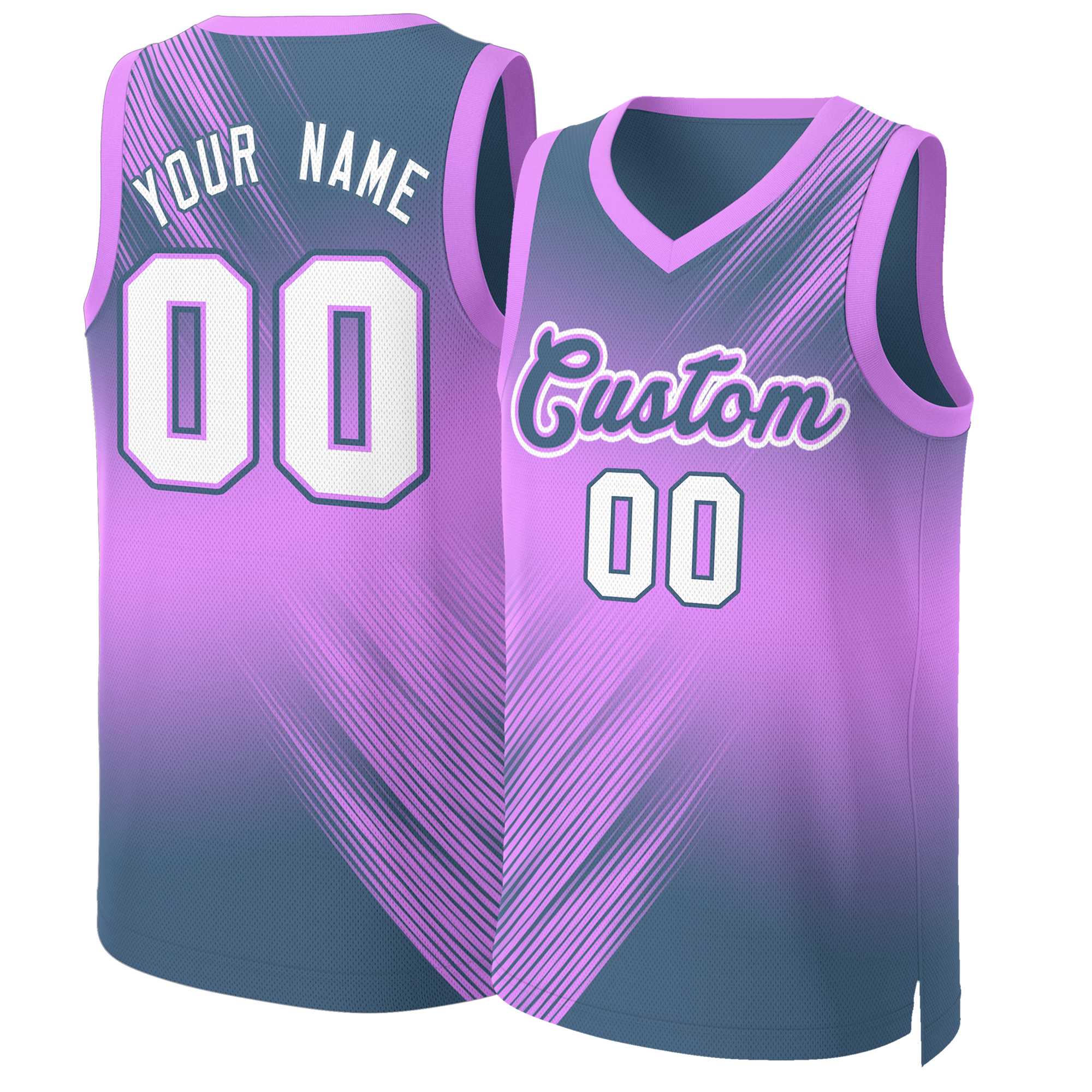 Custom Pink Navy-White Gradient Fashion Tops Slash Basketball Jersey