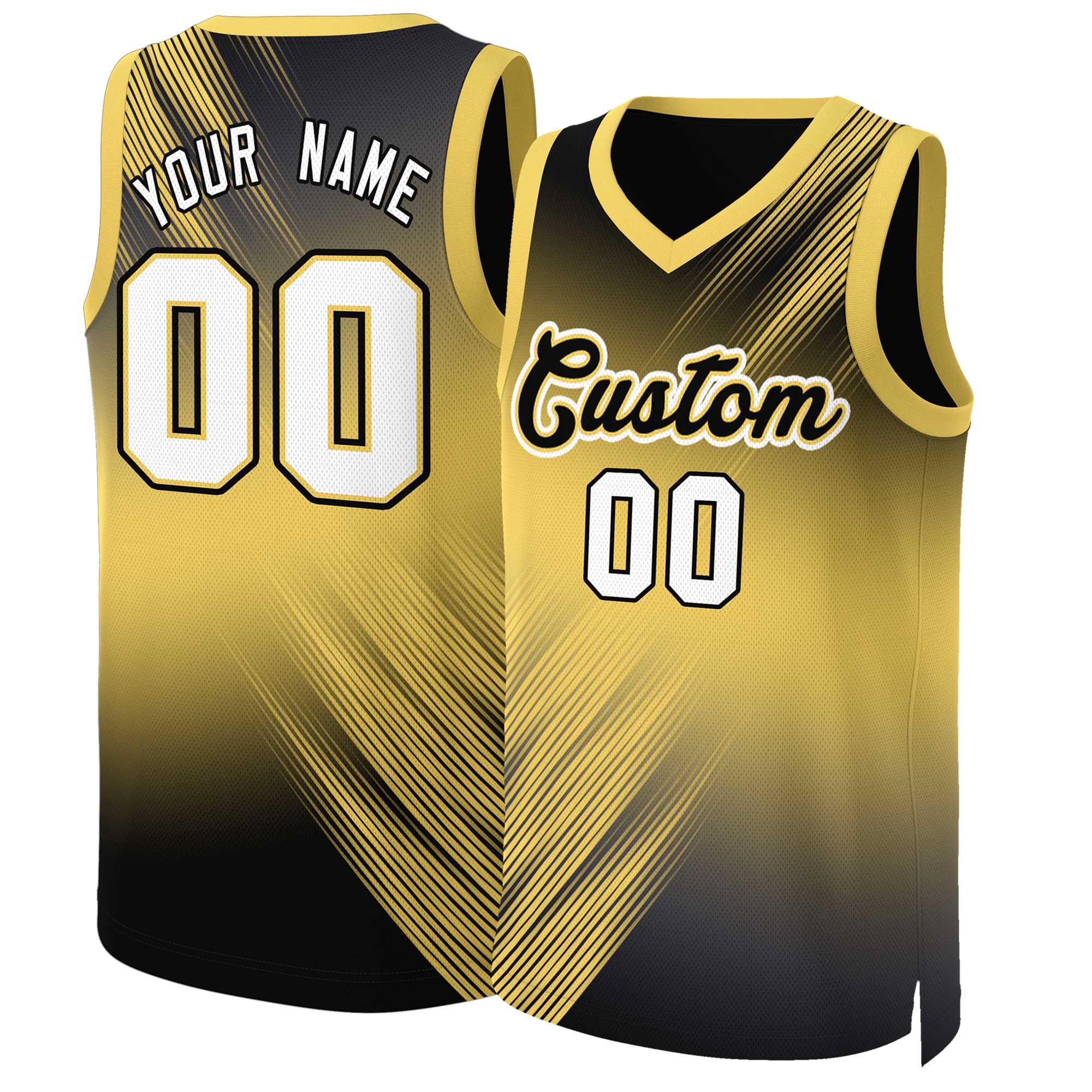 Maillot de basket-ball personnalisé, dégradé jaune noir-jaune, hauts à la mode, Slash