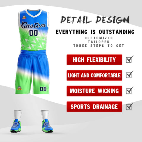Custom Blue Green-Black Gradient Fashion Sets Slash Basketball Jersey