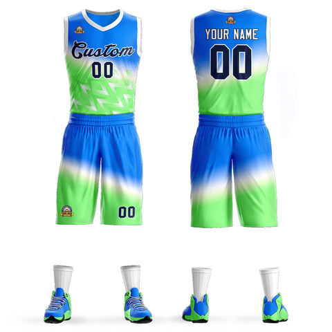 Custom Blue Green-Black Gradient Fashion Sets Slash Basketball Jersey
