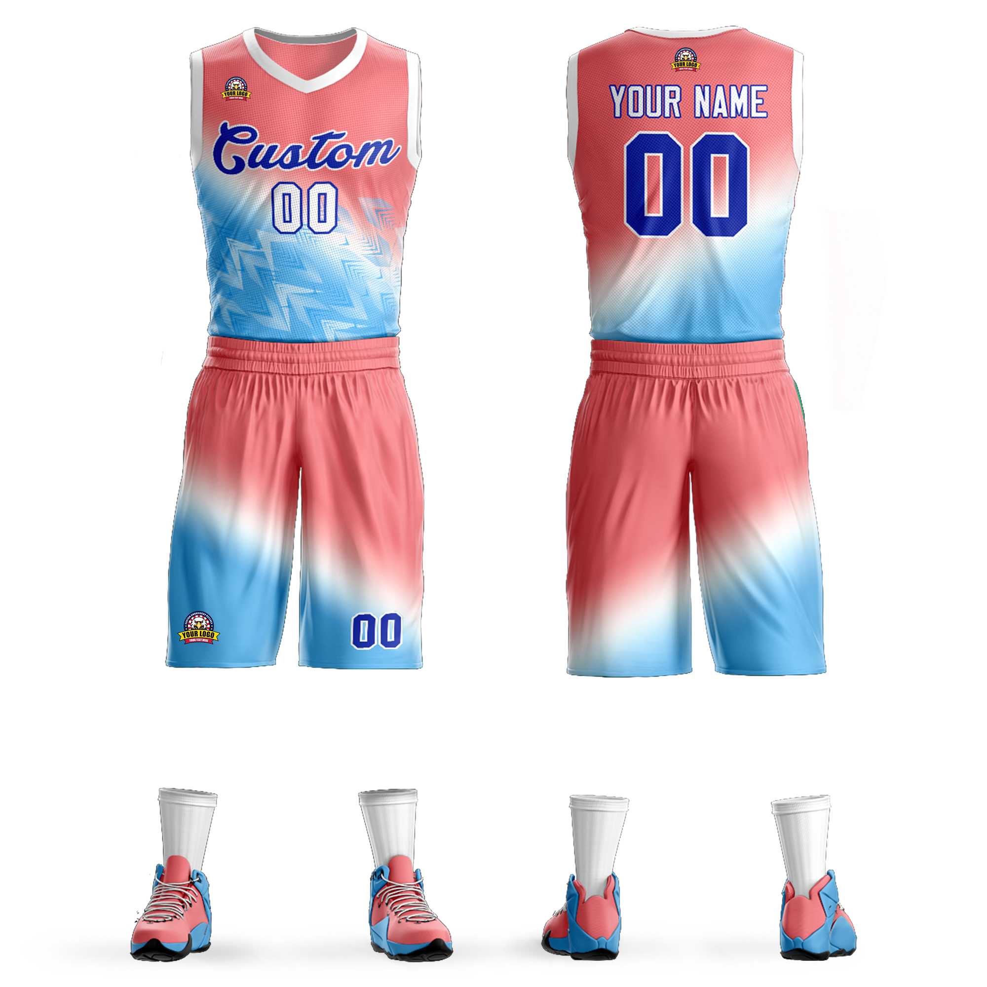 Custom Red Blue-Royal Gradient Fashion Sets Slash Basketball Jersey