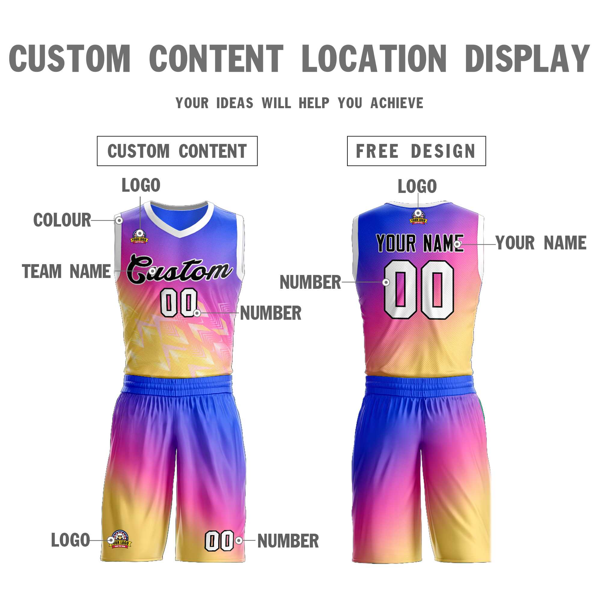 Custom Purple Yellow-Black Gradient Fashion Sets Slash Basketball Jersey