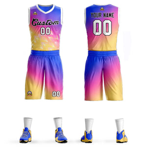 La mode dégradée personnalisée violet jaune-noir définit le maillot de basket-ball Slash