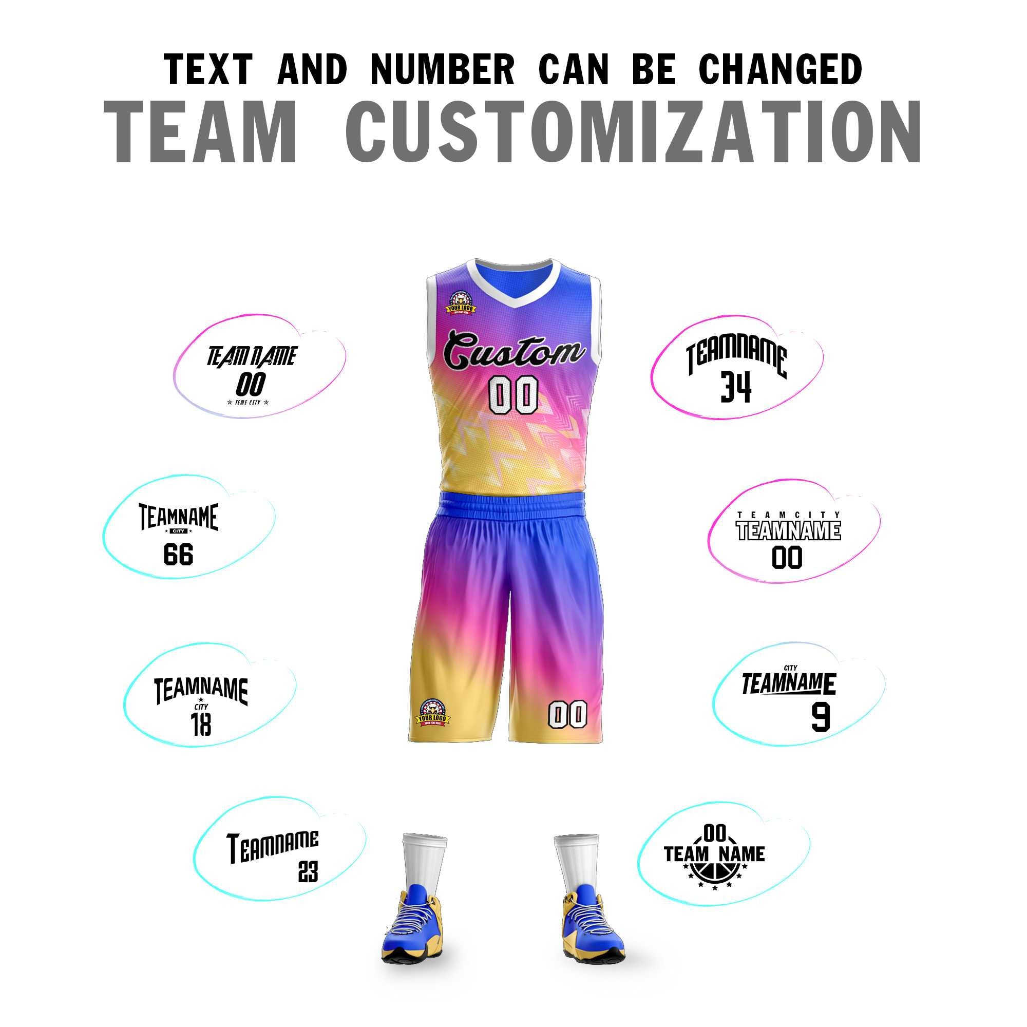 Custom Purple Yellow-Black Gradient Fashion Sets Slash Basketball Jersey