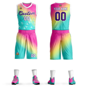 Custom Red Green-Purple Gradient Fashion Sets Slash Basketball Jersey