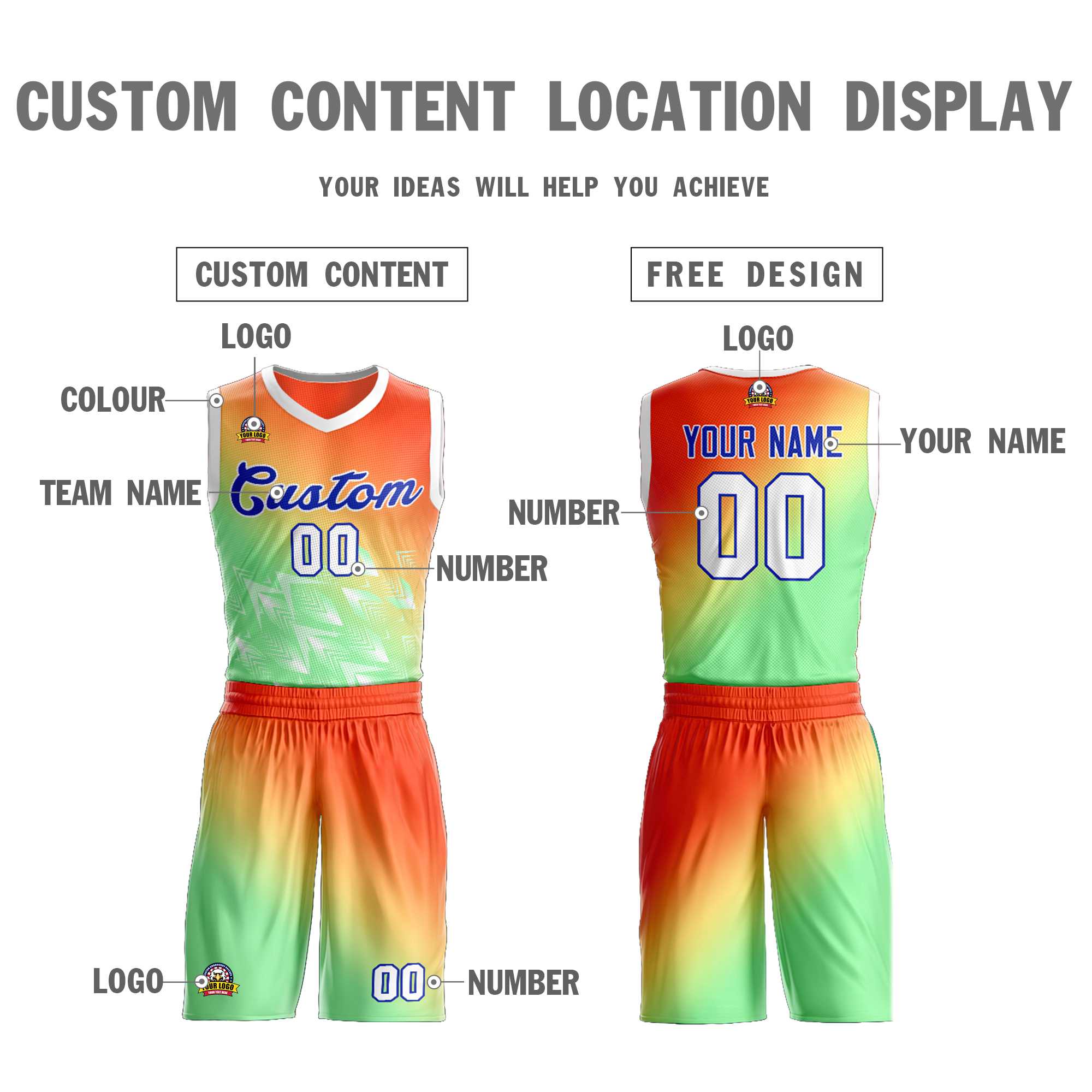 Custom Orange Green-Royal Gradient Fashion Sets Slash Basketball Jersey