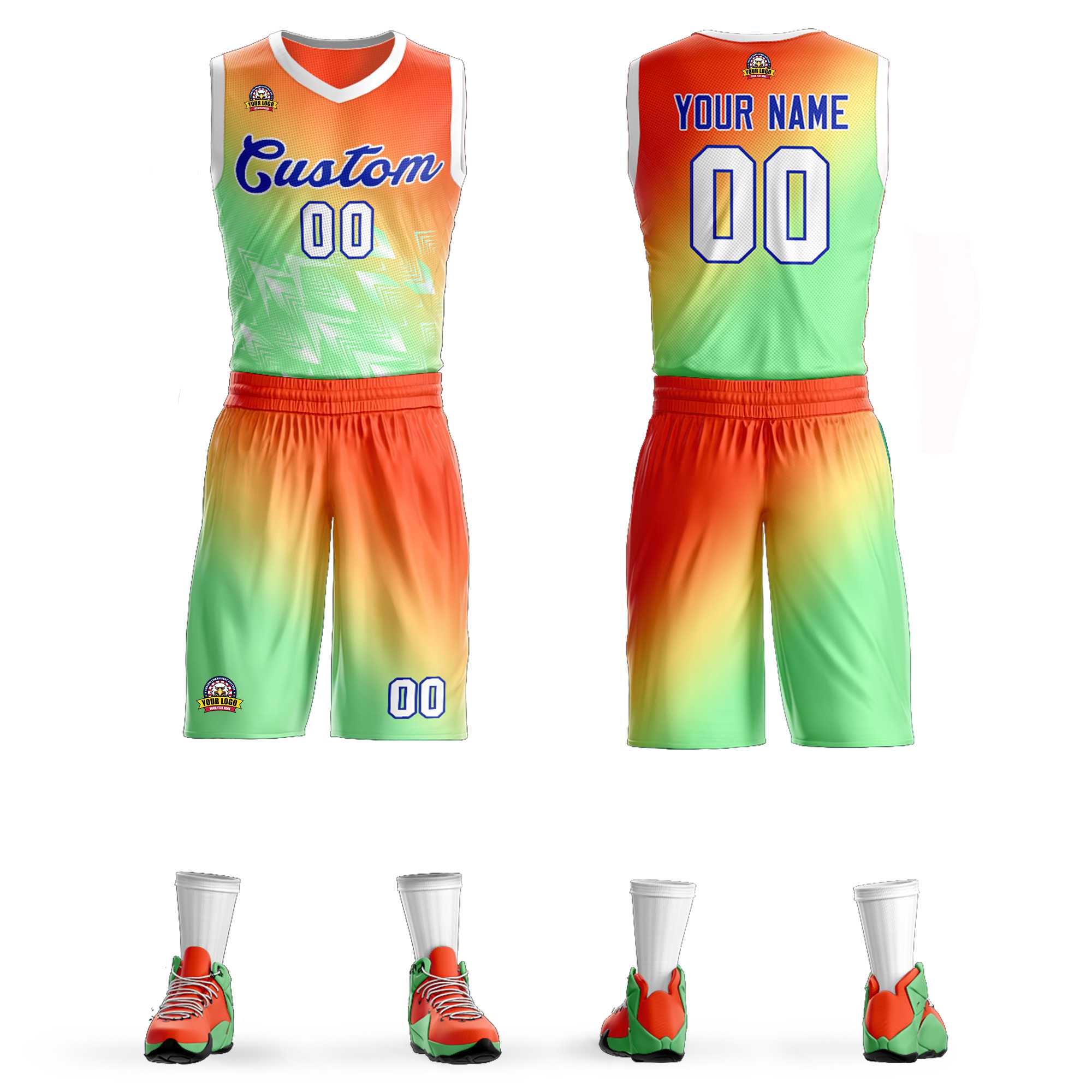 La mode personnalisée Orange vert-Royal dégradé définit le maillot de basket-ball Slash