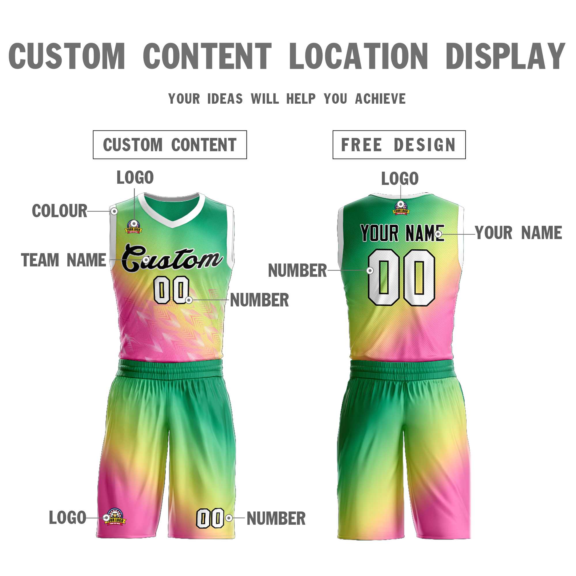 Custom Kelly Green Pink-Black Gradient Fashion Sets Slash Basketball Jersey