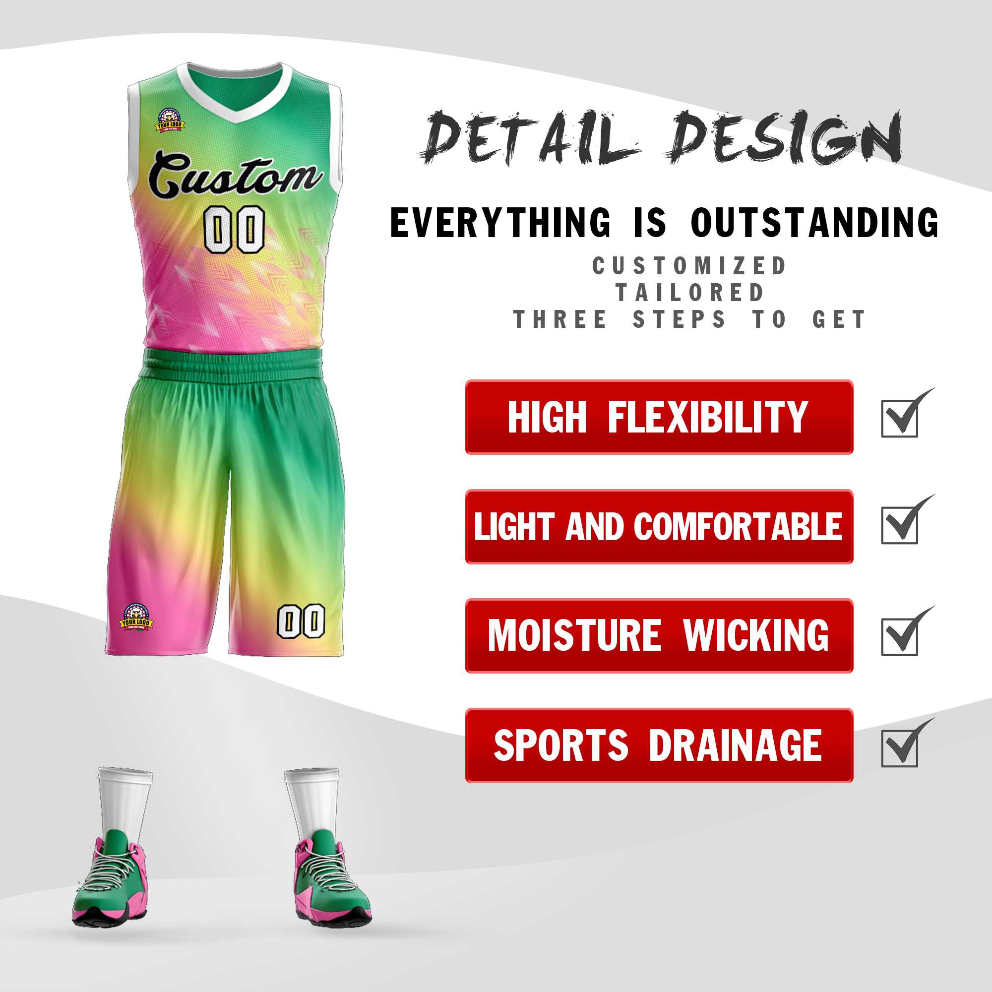 Custom Kelly Green Pink-Black Gradient Fashion Sets Slash Basketball Jersey