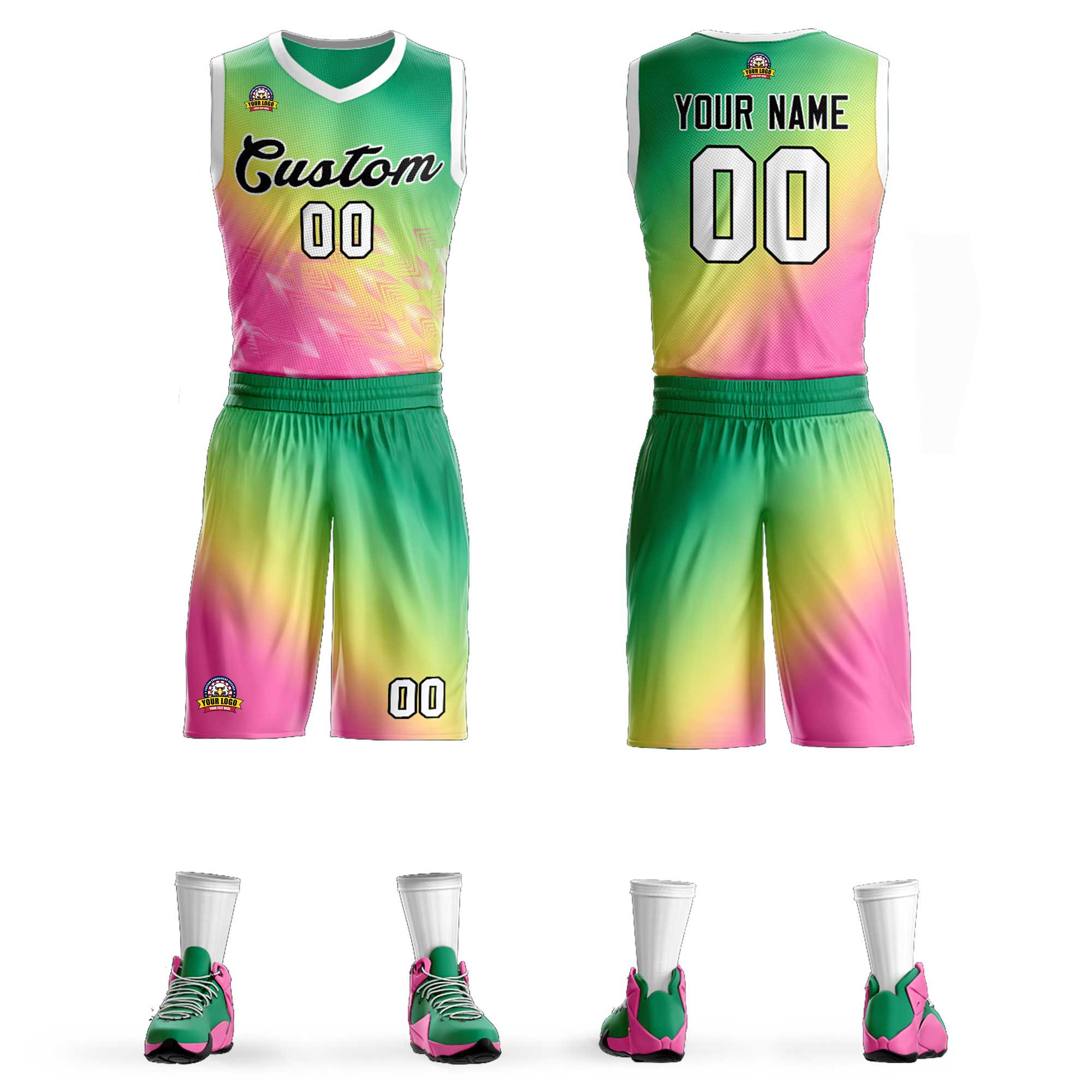 Custom Kelly Green Pink-Black Gradient Fashion Sets Slash Basketball Jersey