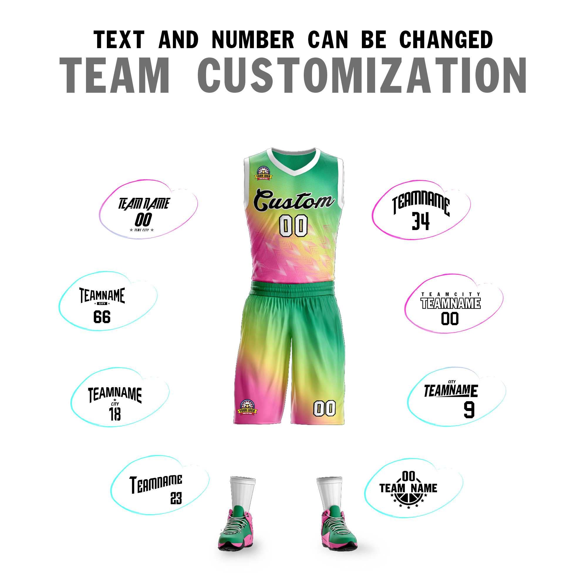 Custom Kelly Green Pink-Black Gradient Fashion Sets Slash Basketball Jersey