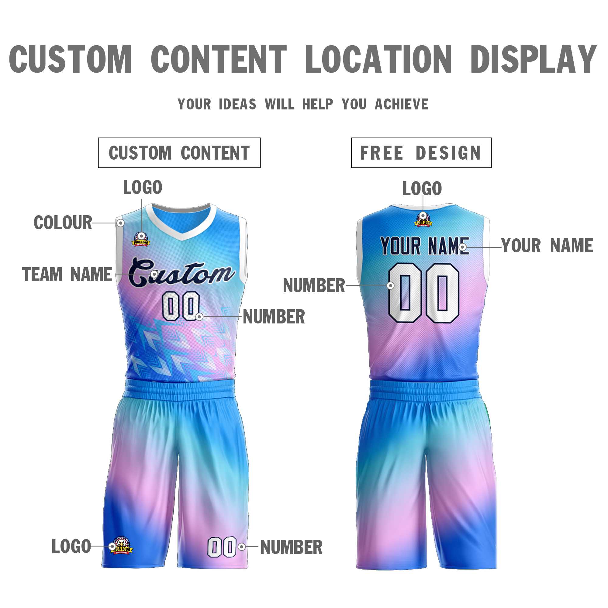 Custom Powder Blue Powder Blue-Black Gradient Fashion Sets Slash Basketball Jersey