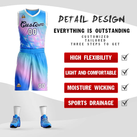 Custom Powder Blue Powder Blue-Black Gradient Fashion Sets Slash Basketball Jersey