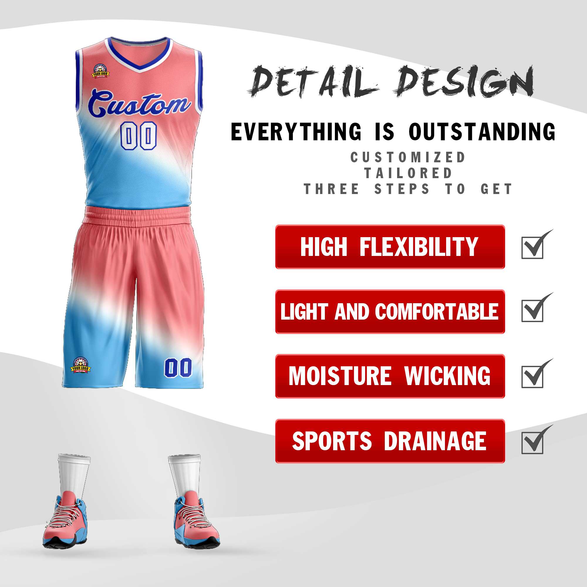 Custom Red Blue-Royal Gradient Fashion Sets Slash Basketball Jersey