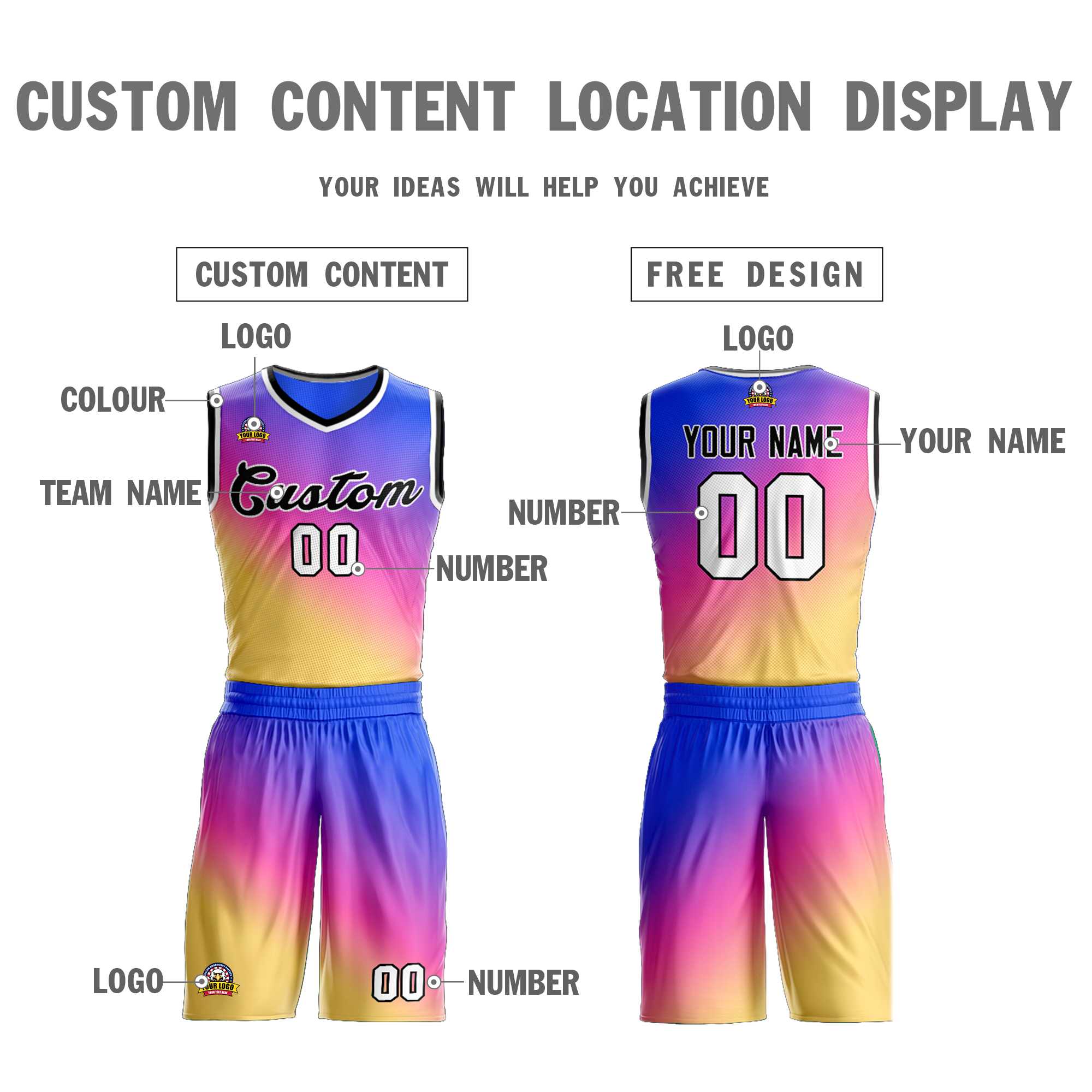 Custom Purple Yellow-Black Gradient Fashion Sets Slash Basketball Jersey