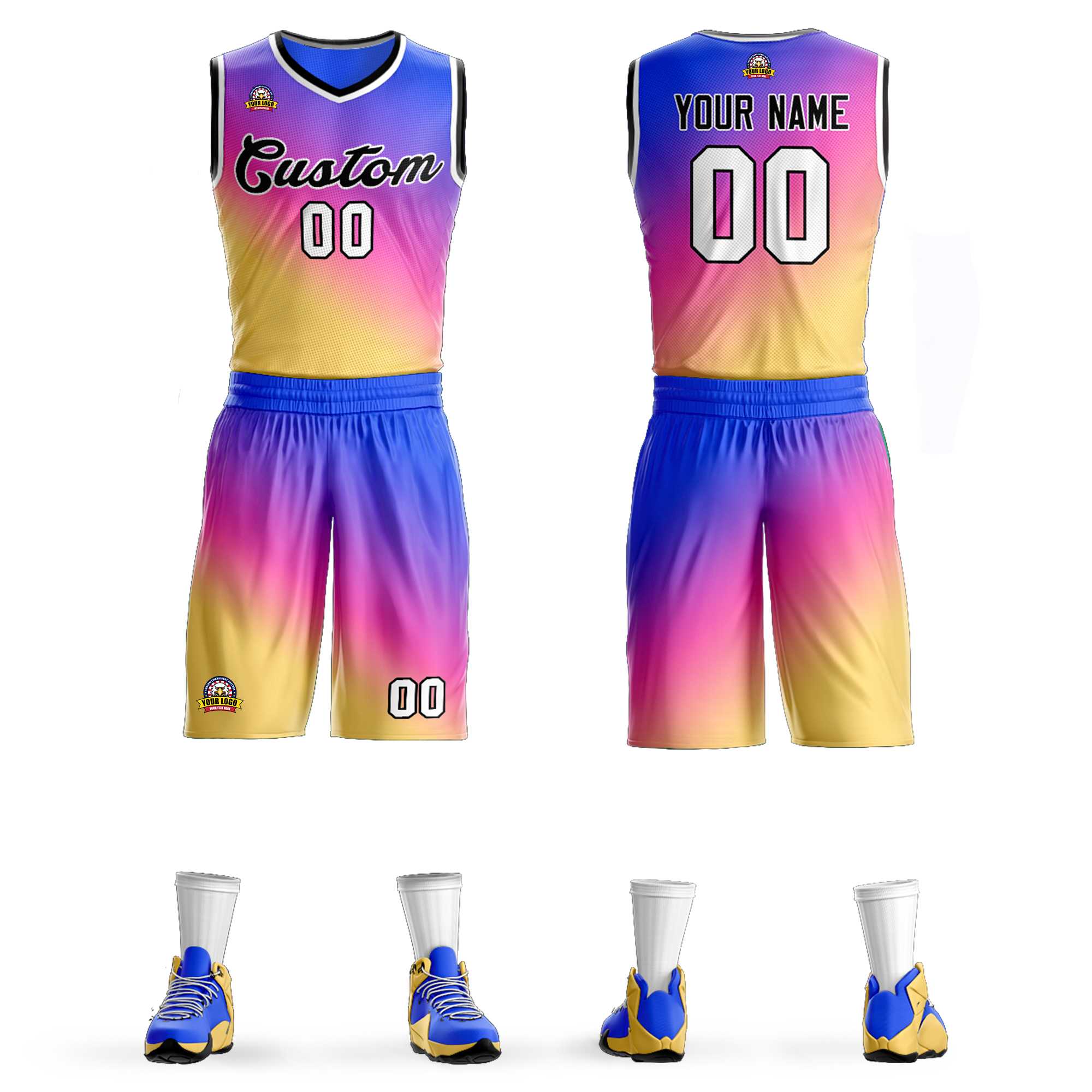 Custom Purple Yellow-Black Gradient Fashion Sets Slash Basketball Jersey