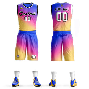 La mode dégradée personnalisée violet jaune-noir définit le maillot de basket-ball Slash