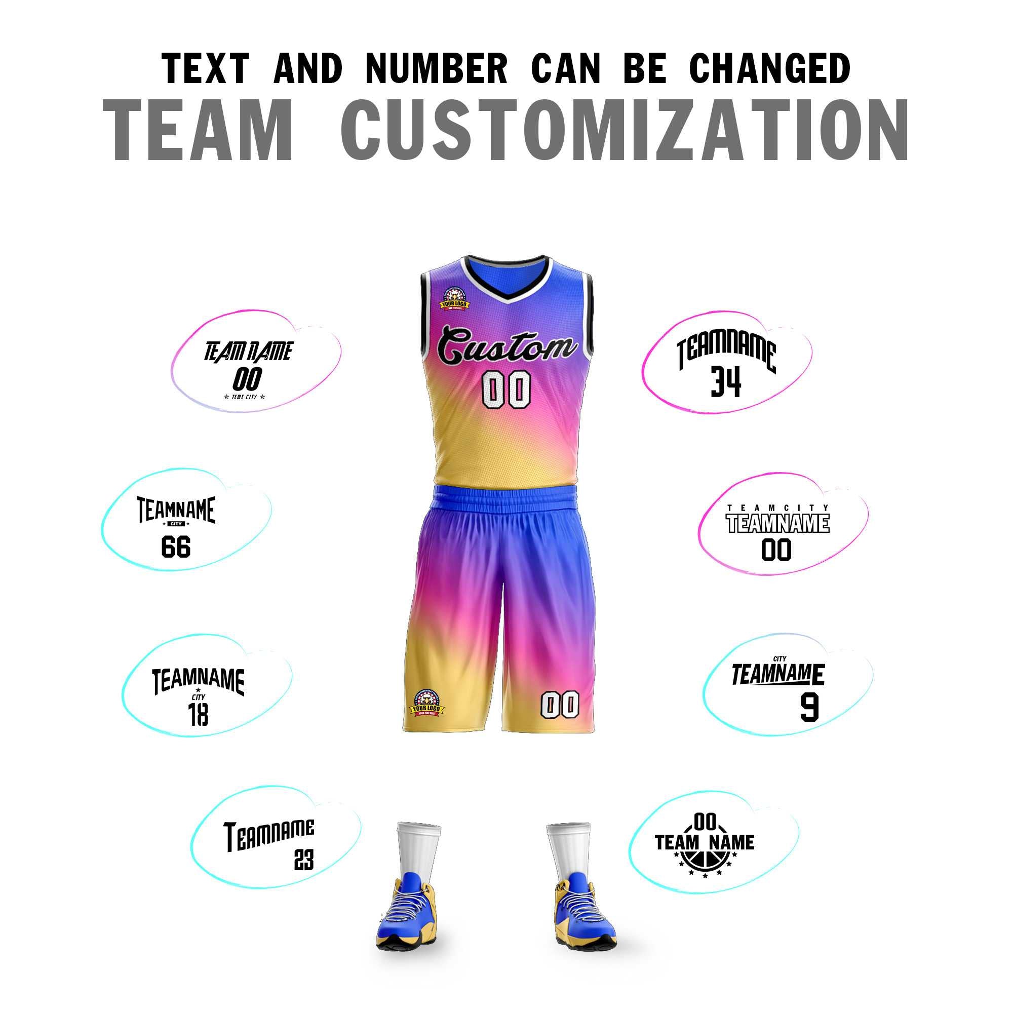 Custom Purple Yellow-Black Gradient Fashion Sets Slash Basketball Jersey