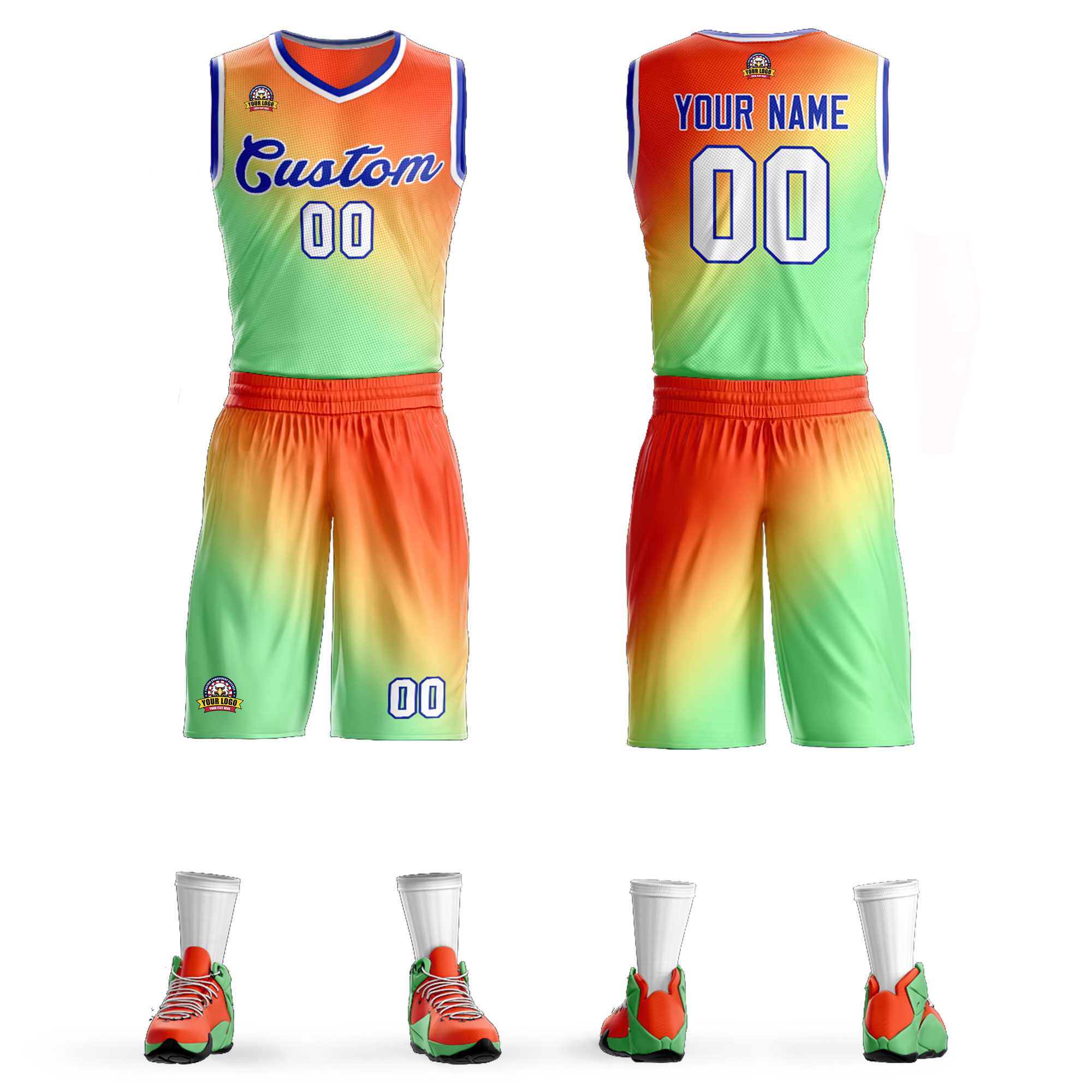 La mode personnalisée Orange vert-Royal dégradé définit le maillot de basket-ball Slash