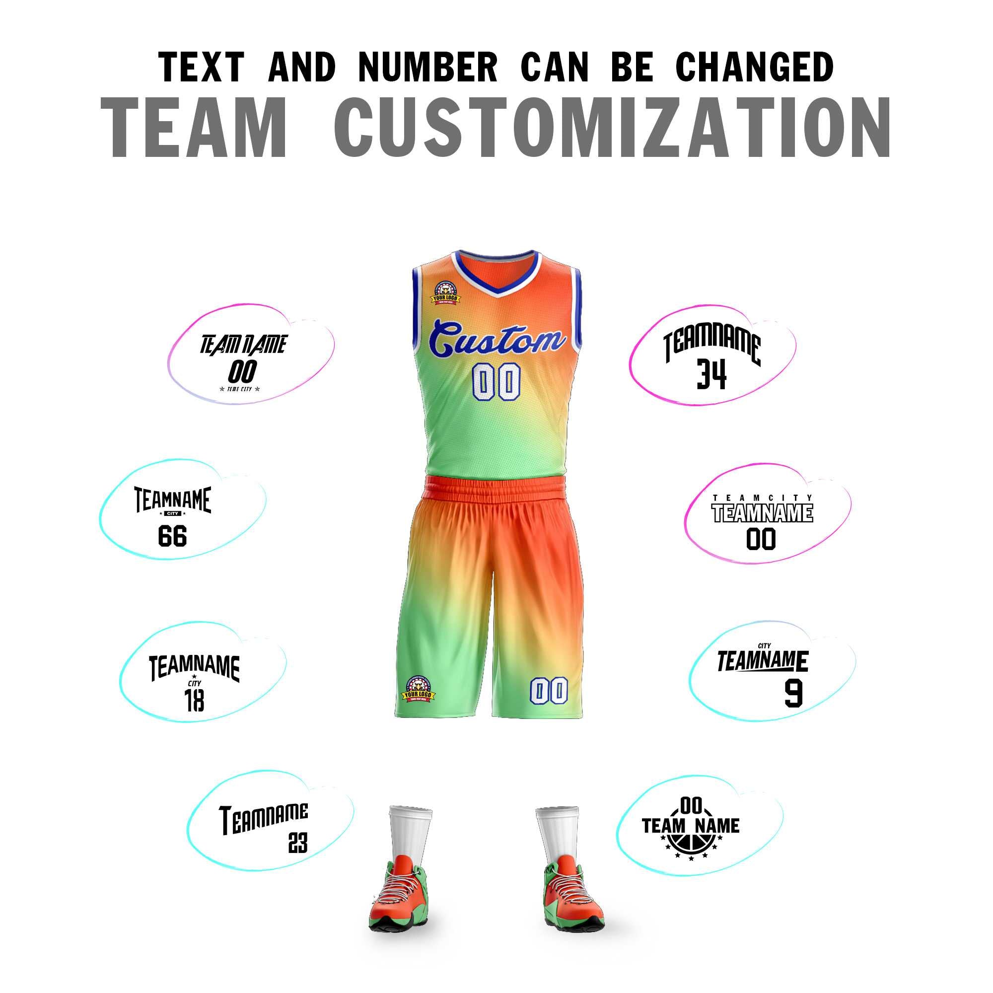 Custom Orange Green-Royal Gradient Fashion Sets Slash Basketball Jersey