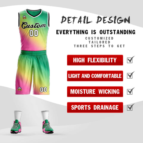 Custom Kelly Green Pink-Black Gradient Fashion Sets Slash Basketball Jersey