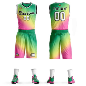 Maillot de basket-ball personnalisé Kelly vert rose-noir dégradé, ensembles de mode Slash