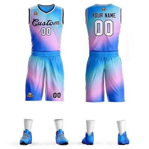 Custom Powder Blue Purple-Navy Gradient Fashion Sets Slash Basketball Jersey