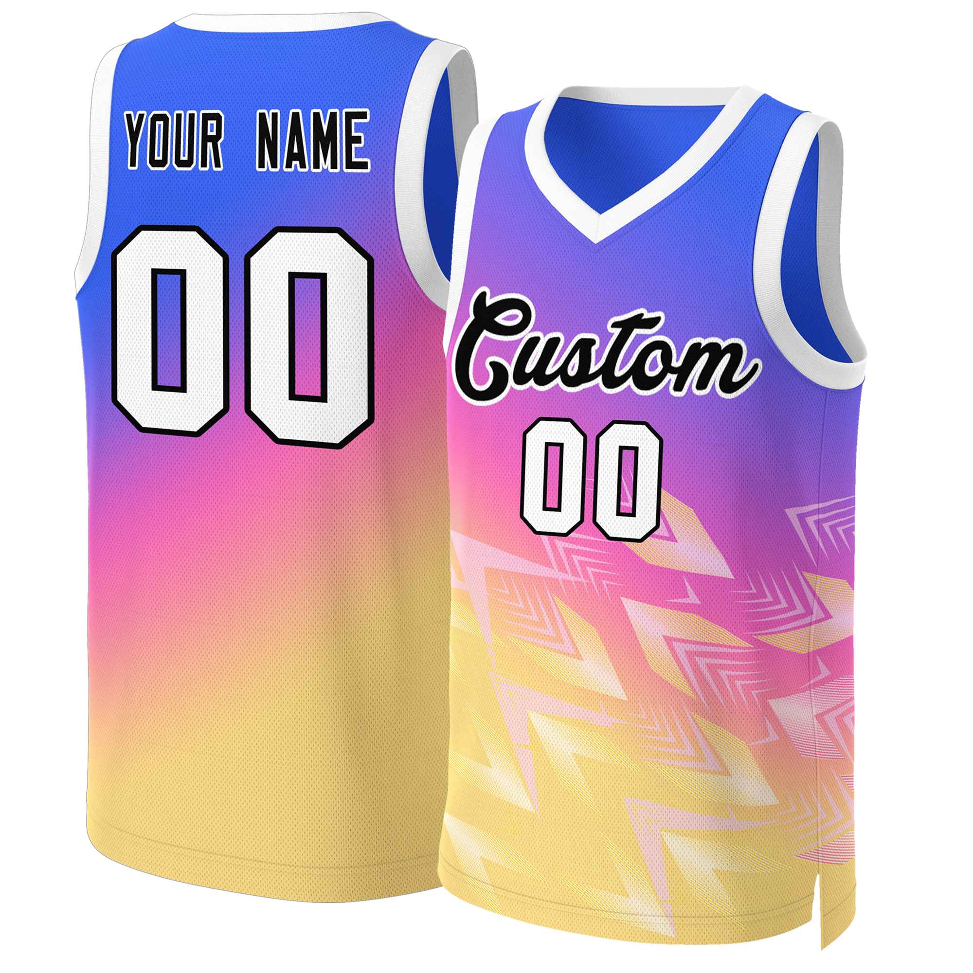 Custom Purple Yellow-Black Gradient Fashion Tops Slash Basketball Jersey