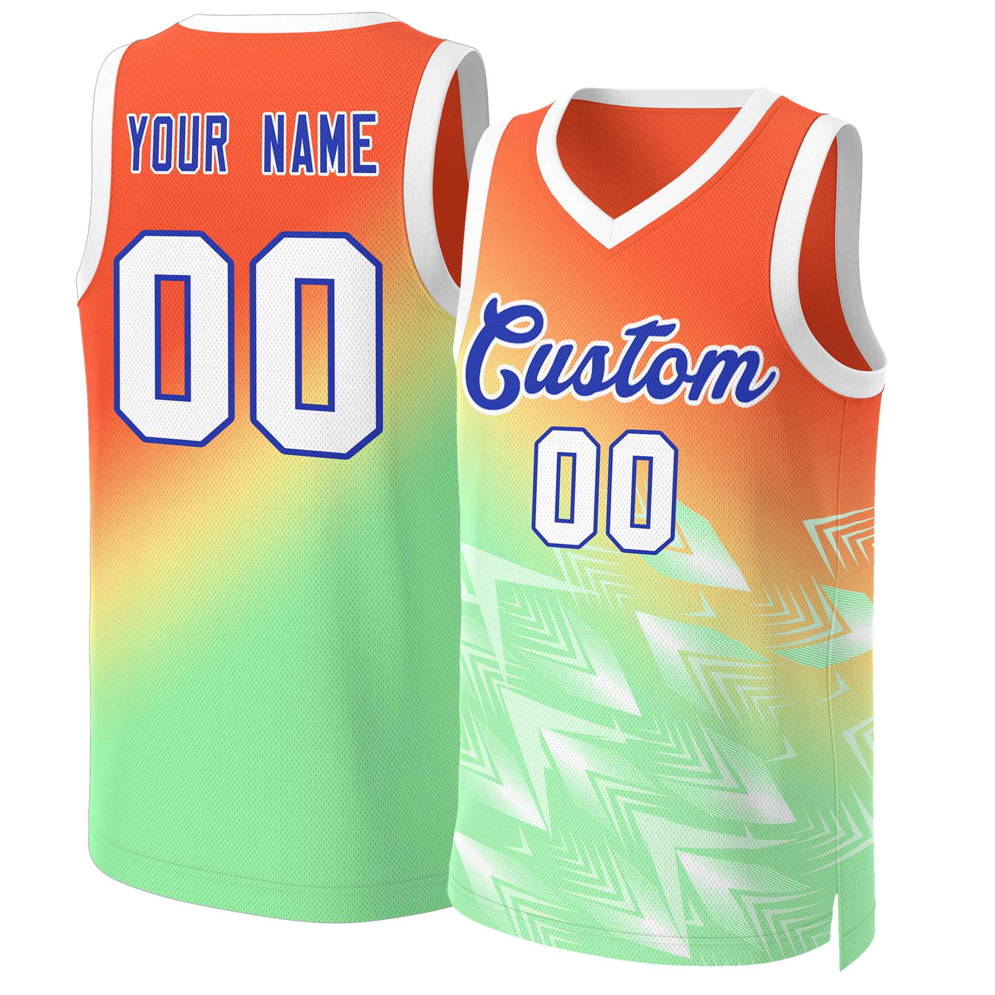 Custom Orange Green-Royal Gradient Fashion Tops Slash Basketball Jersey