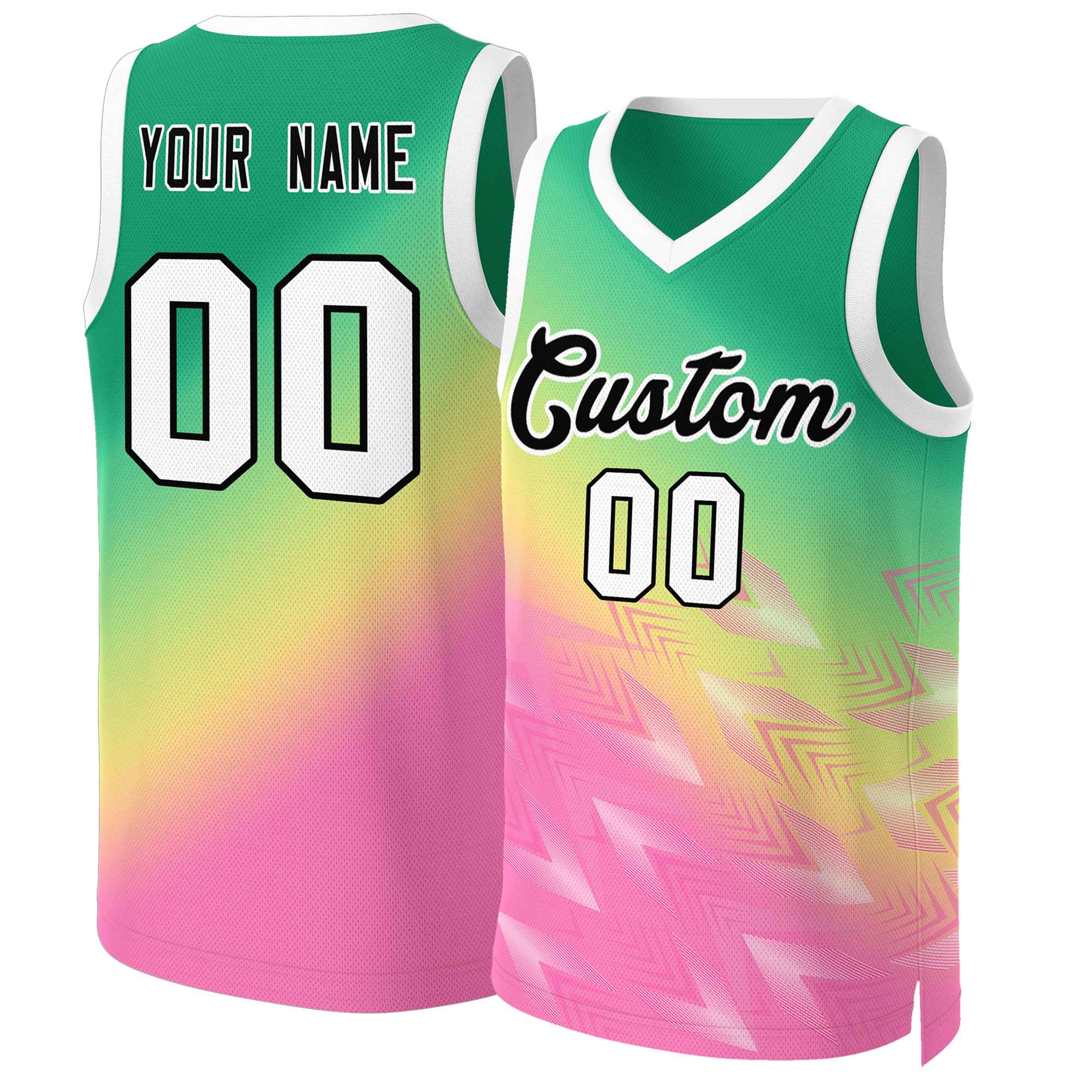 Custom Kelly Green Pink-Black Gradient Fashion Tops Slash Basketball Jersey