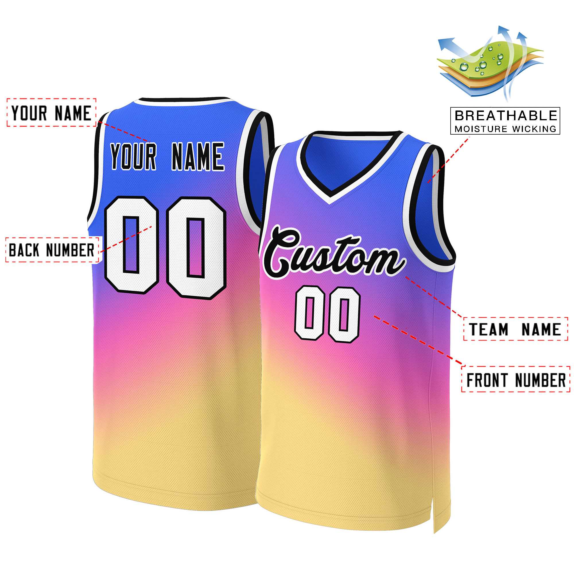 Custom Purple Yellow-Black Gradient Fashion Tops Slash Basketball Jersey