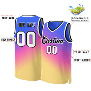 Custom Purple Yellow-Black Gradient Fashion Tops Slash Basketball Jersey