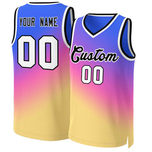 Custom Purple Yellow-Black Gradient Fashion Tops Slash Basketball Jersey