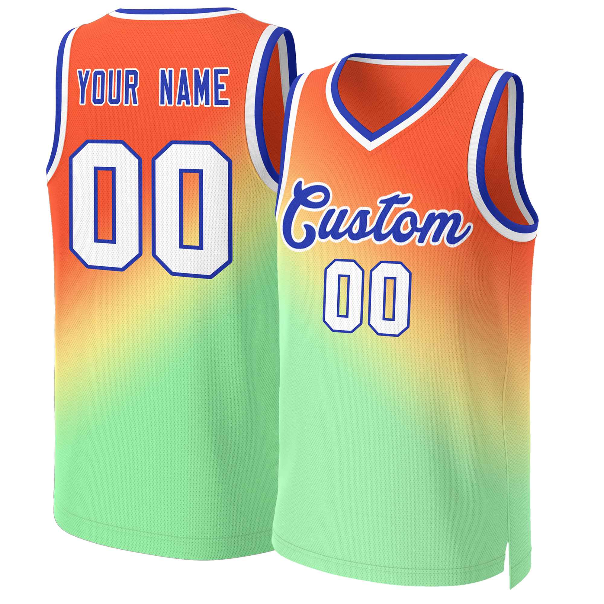 Custom Orange Green-Royal Gradient Fashion Tops Slash Basketball Jersey