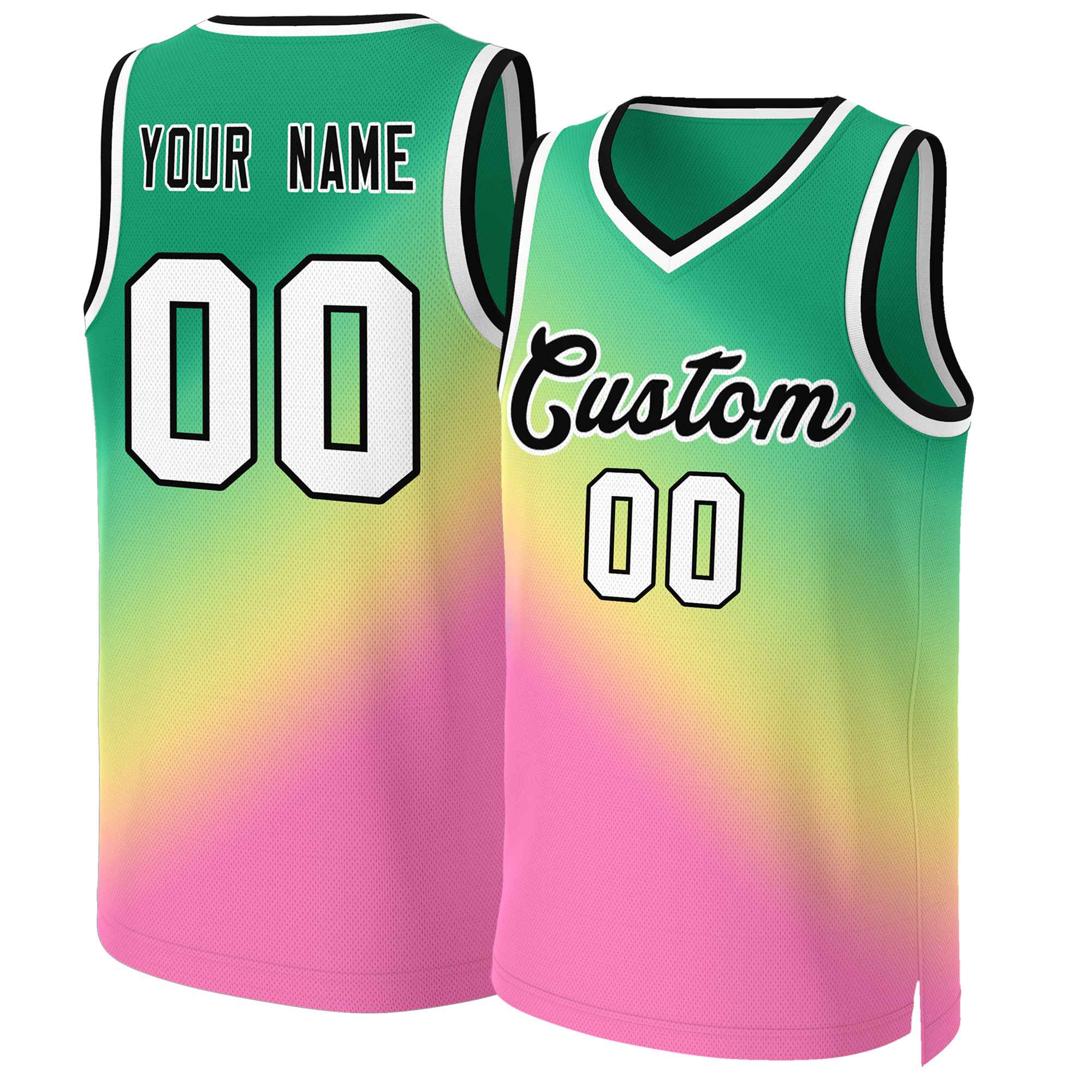 Custom Kelly Green Pink-Black Gradient Fashion Tops Slash Basketball Jersey