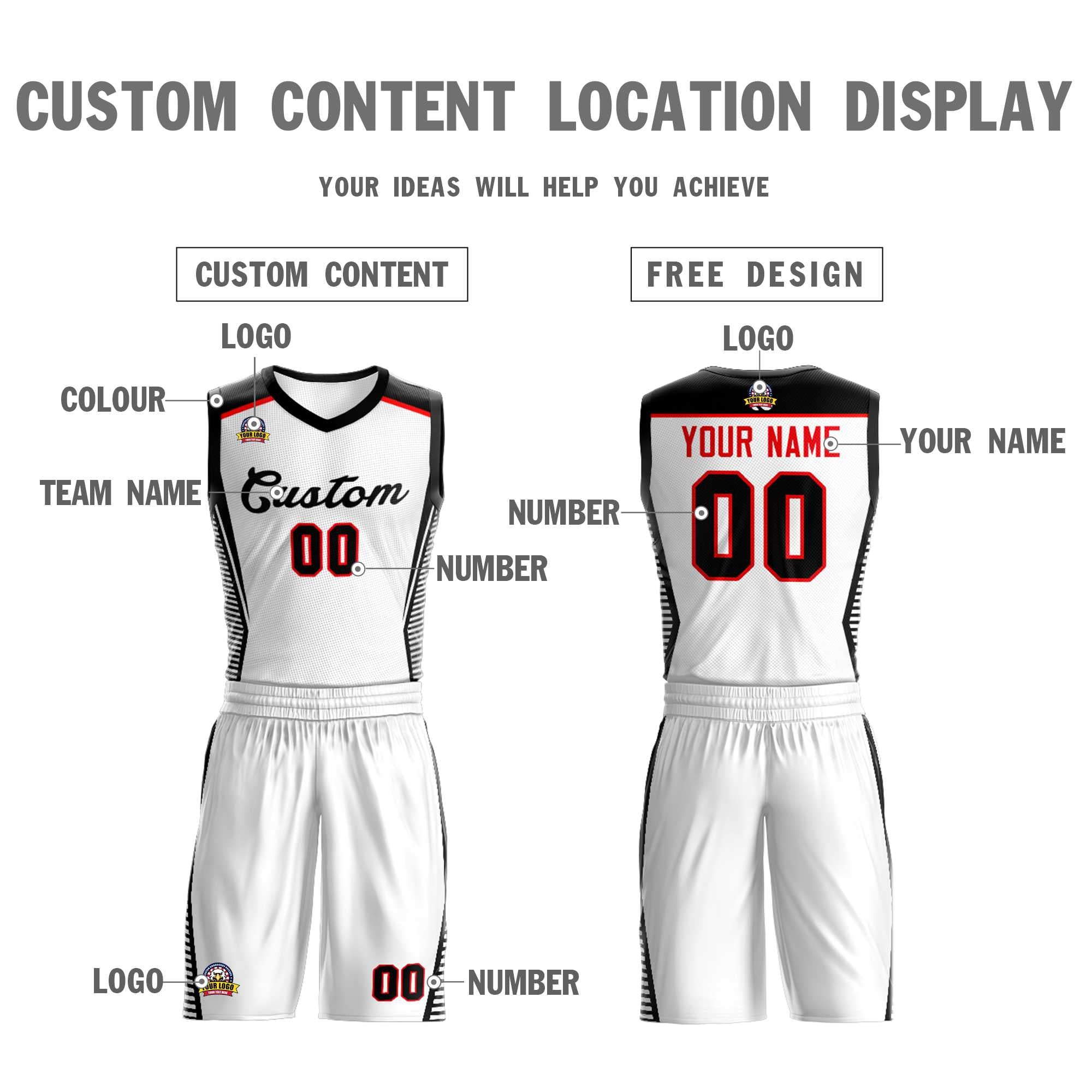 Custom White Black Classic Sets Mesh Basketball Jersey