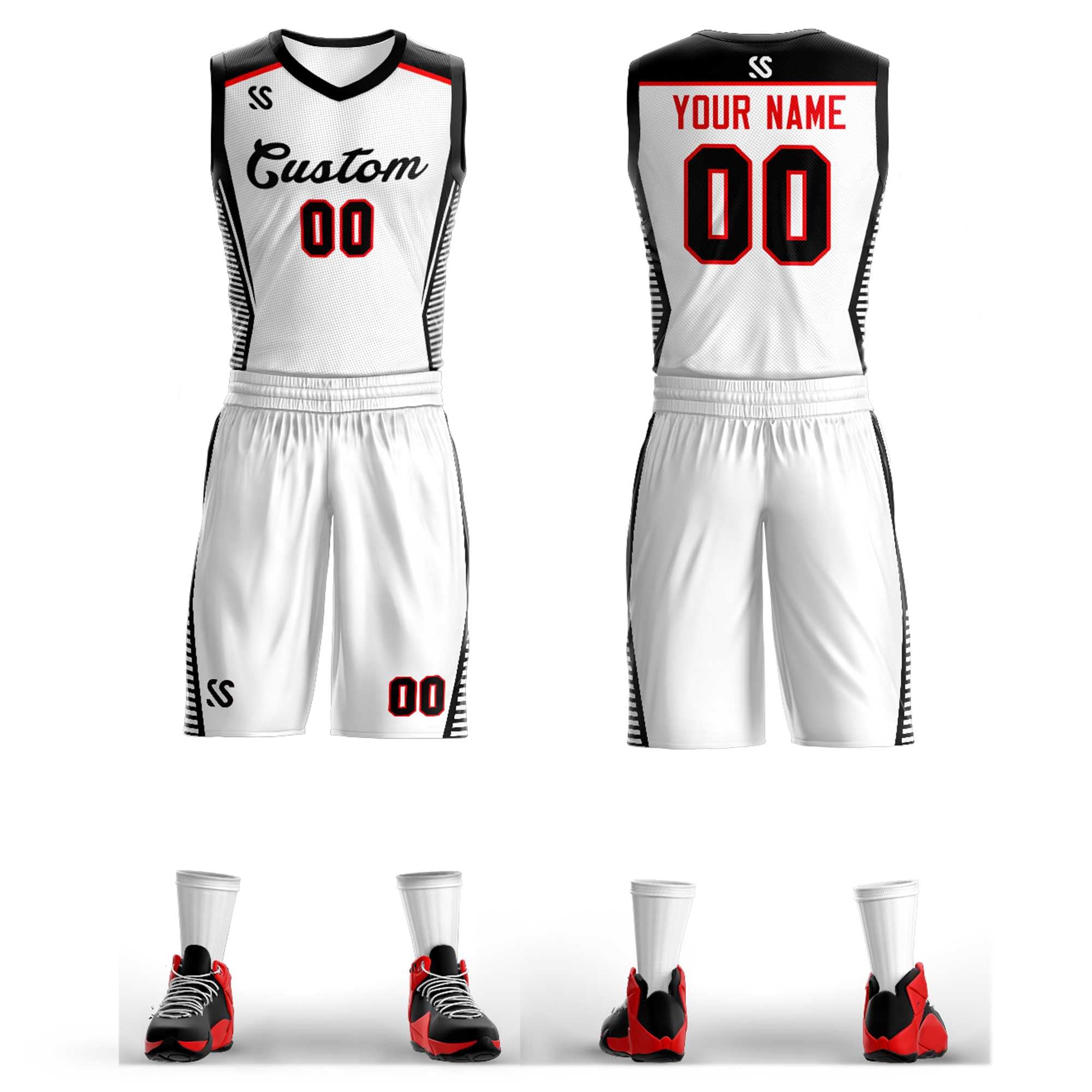 Custom White Black Classic Sets Mesh Basketball Jersey