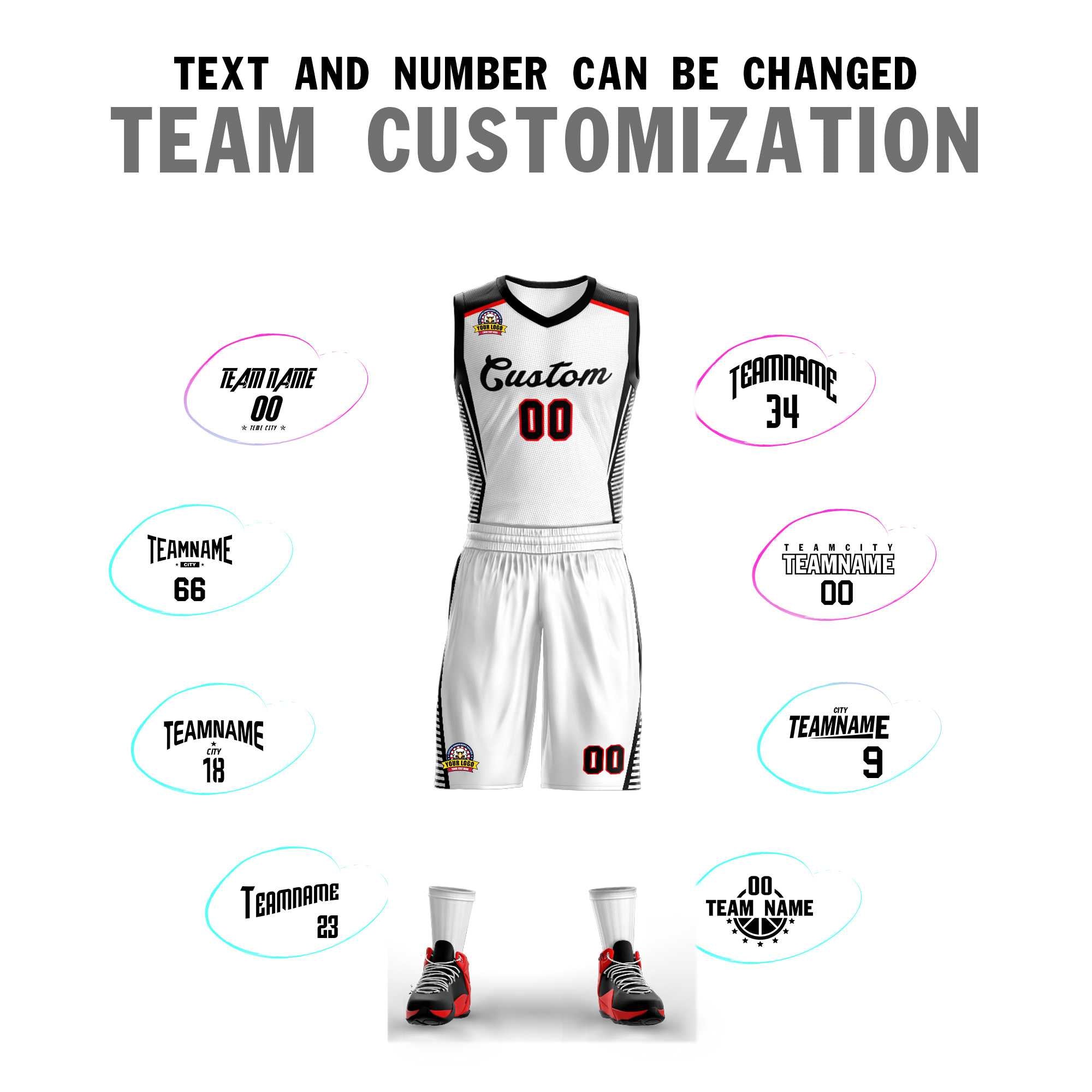 Custom White Black Classic Sets Mesh Basketball Jersey