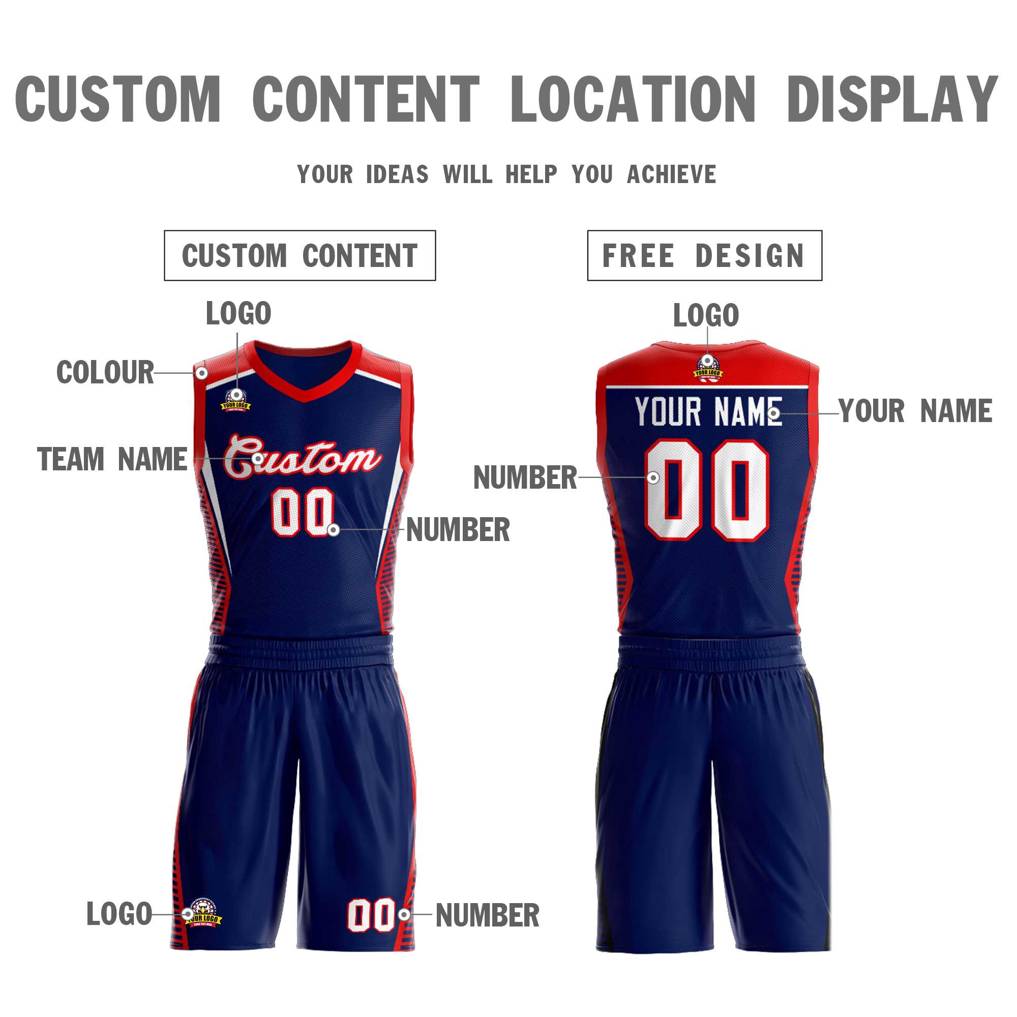 Custom Navy White-Red Classic Sets Mesh Basketball Jersey