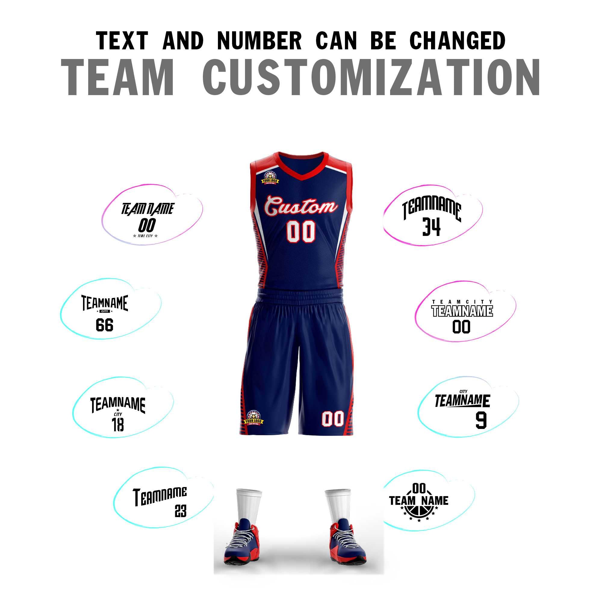 Custom Navy White-Red Classic Sets Mesh Basketball Jersey