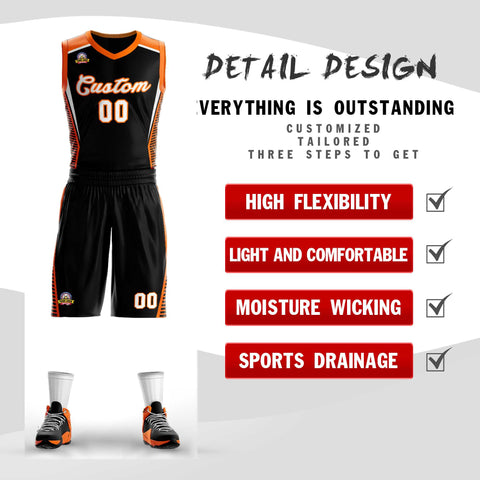 Custom Black White-Orange Classic Sets Mesh Basketball Jersey
