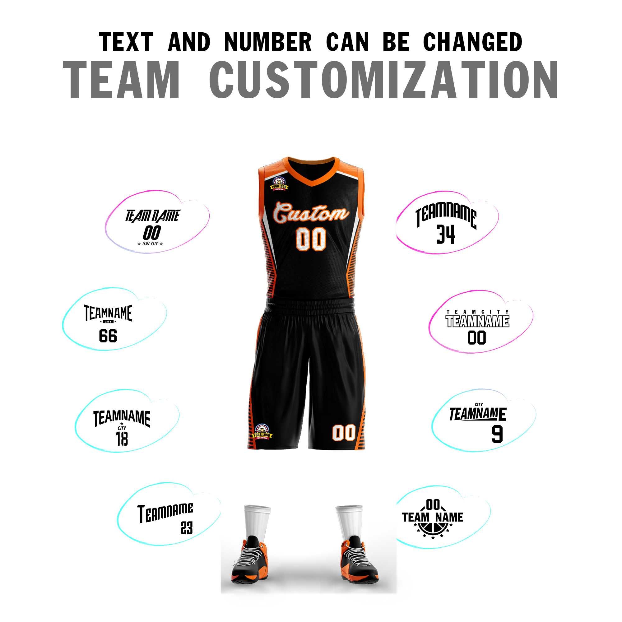 Custom Black White-Orange Classic Sets Mesh Basketball Jersey