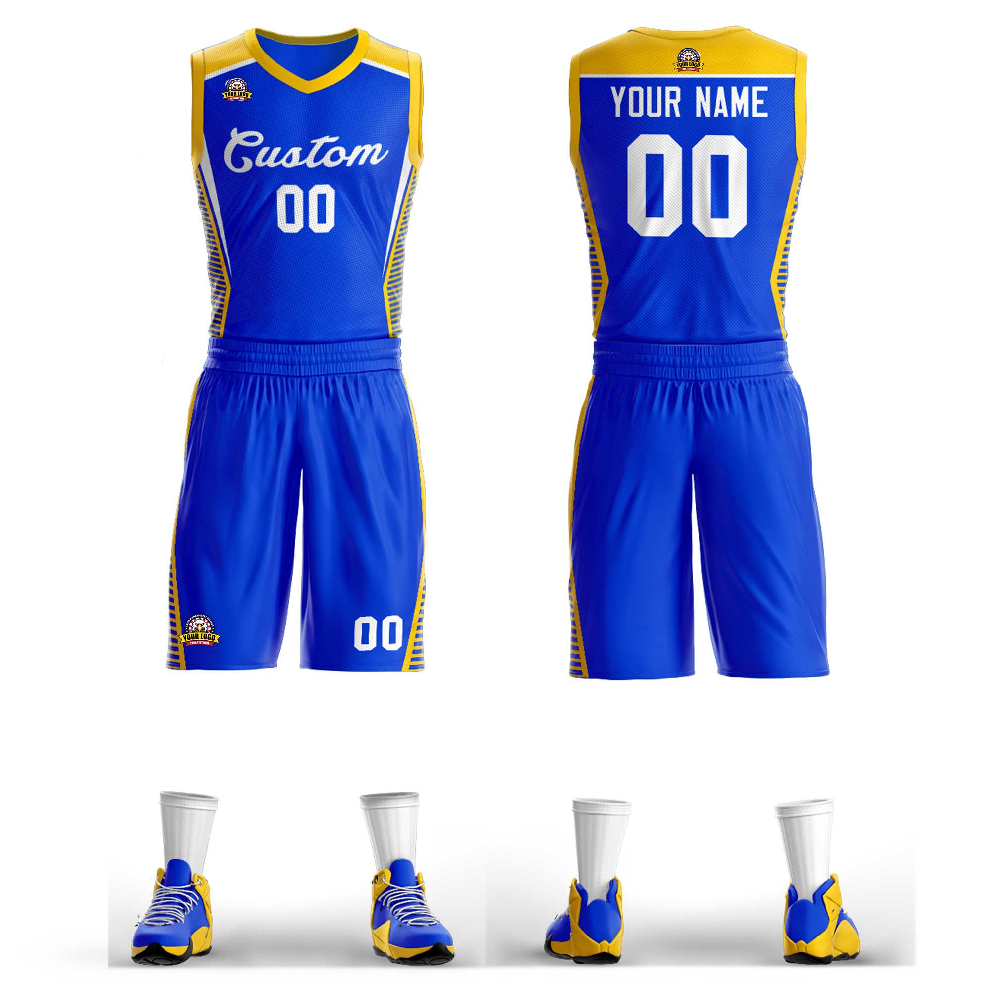 Custom Royal White Classic Sets Mesh Basketball Jersey