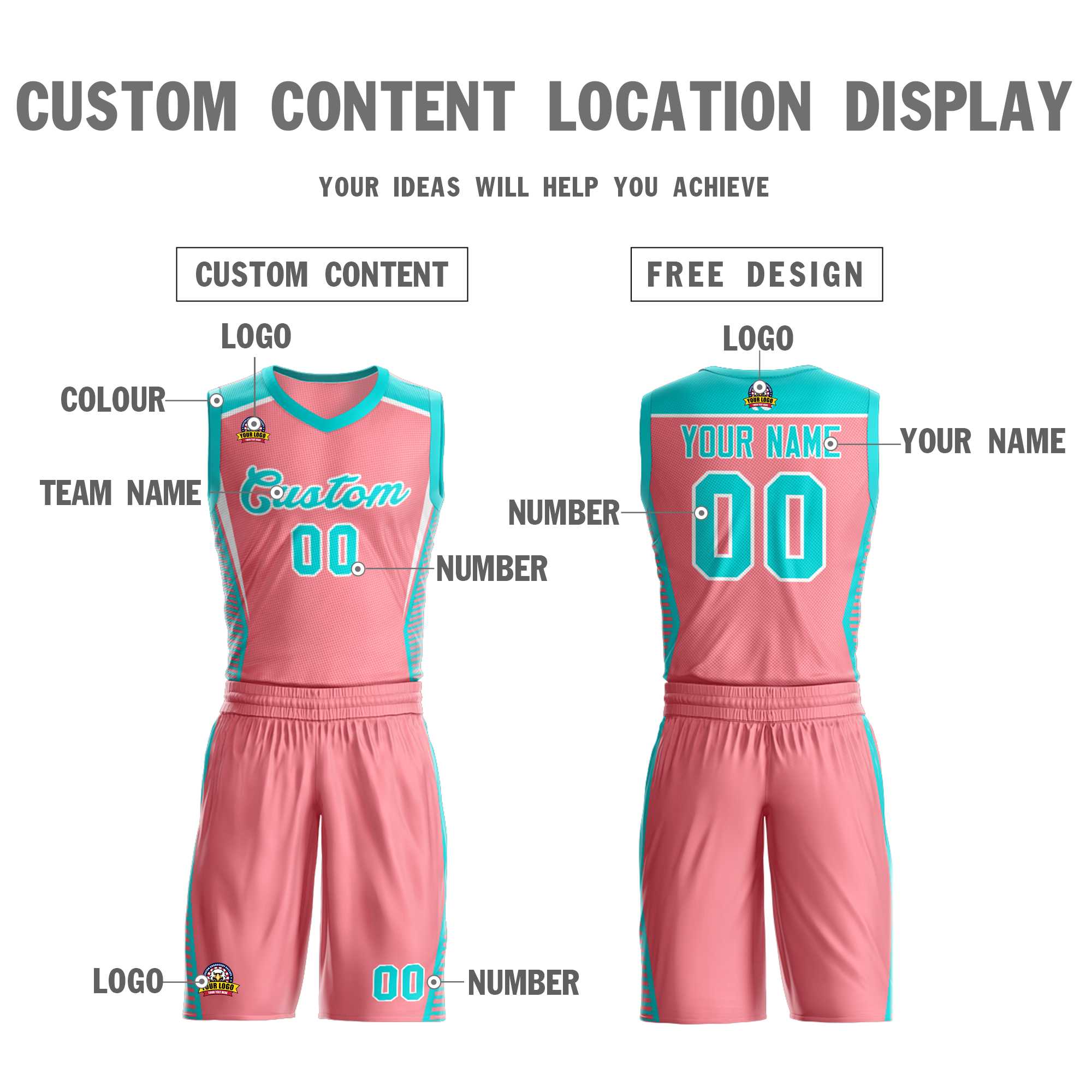 Custom Light Pink Aqua-White Classic Sets Mesh Basketball Jersey