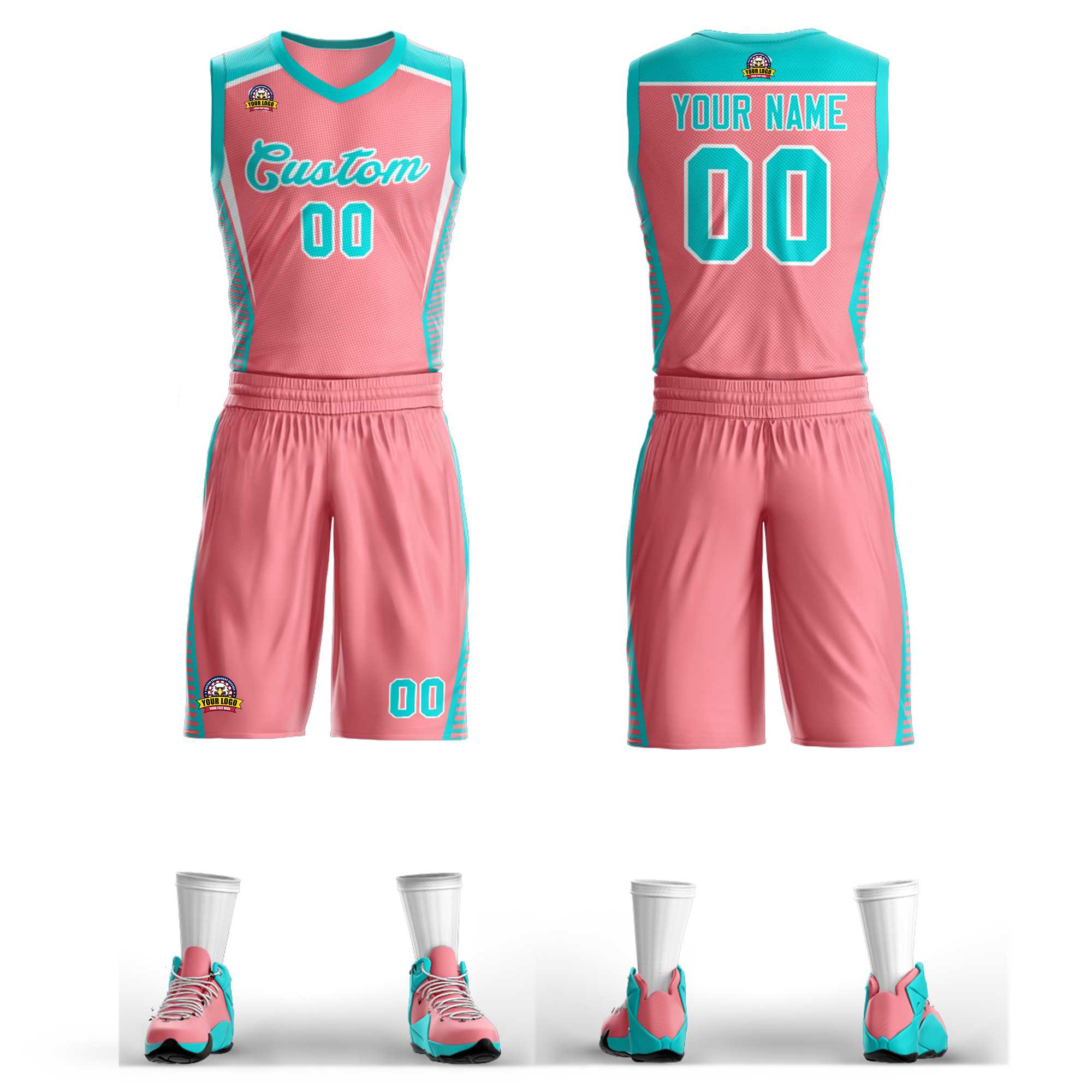 Maillot de basket-ball en maille rose clair personnalisé Aqua-White Classic