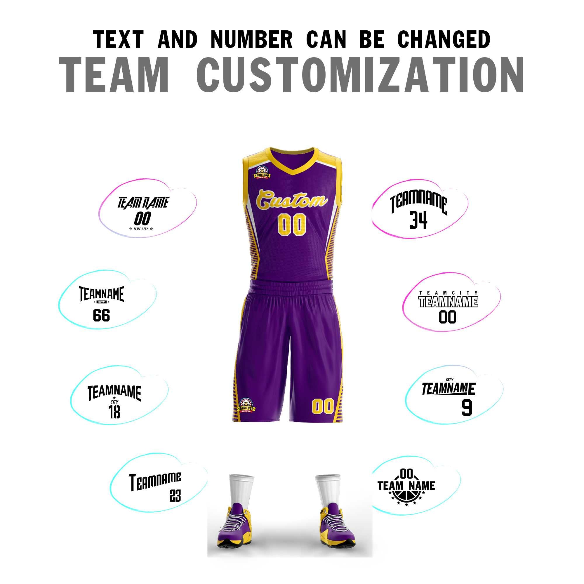 Custom Purple Gold-White Classic Sets Mesh Basketball Jersey