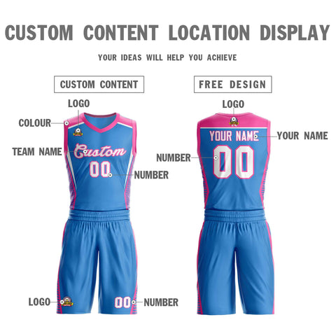 Custom Powder Blue White-Pink Classic Sets Mesh Basketball Jersey