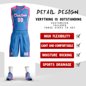 Custom Powder Blue White-Pink Classic Sets Mesh Basketball Jersey