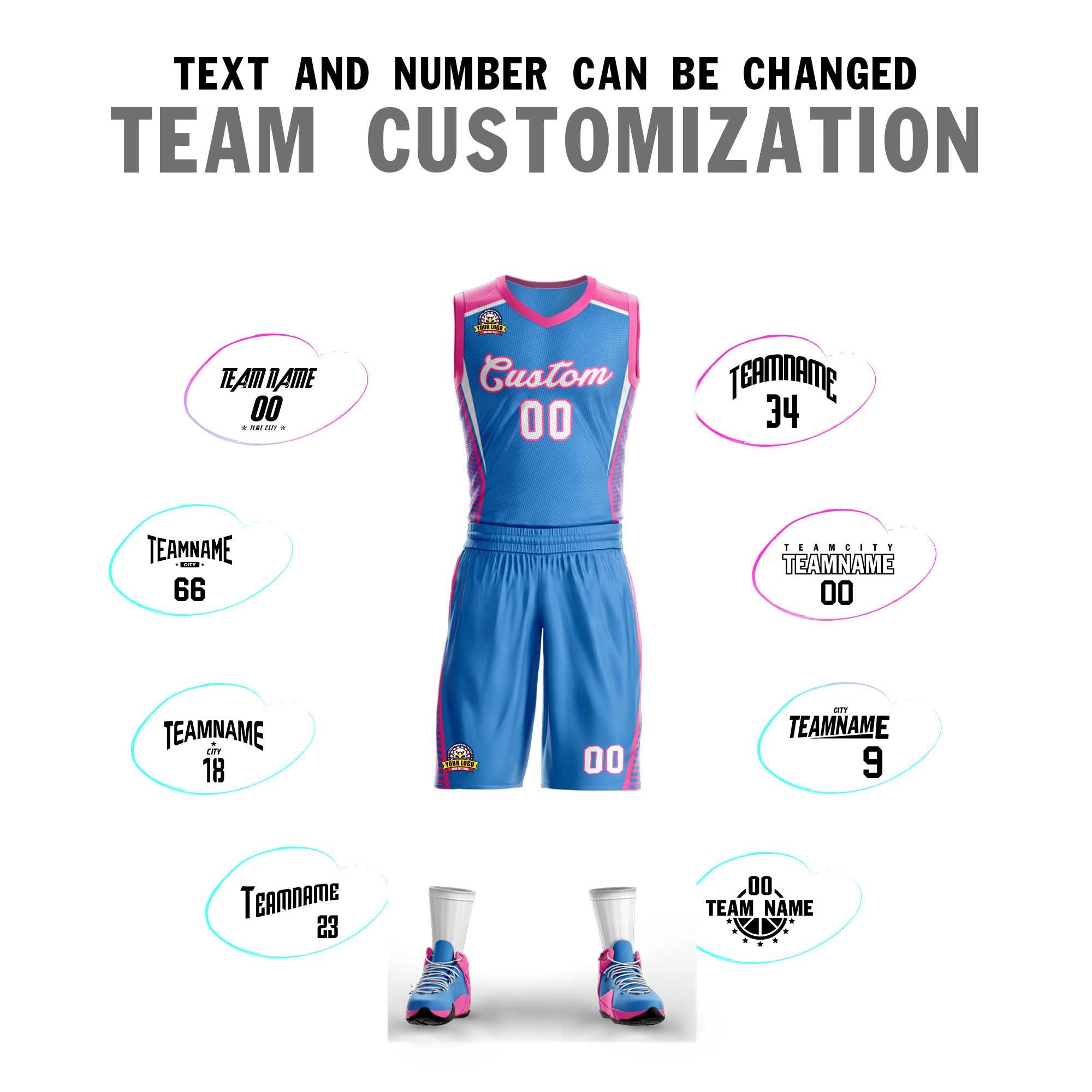 Custom Powder Blue White-Pink Classic Sets Mesh Basketball Jersey