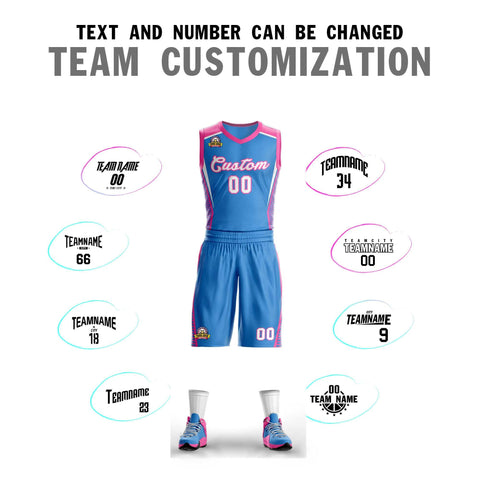 Custom Powder Blue White-Pink Classic Sets Mesh Basketball Jersey